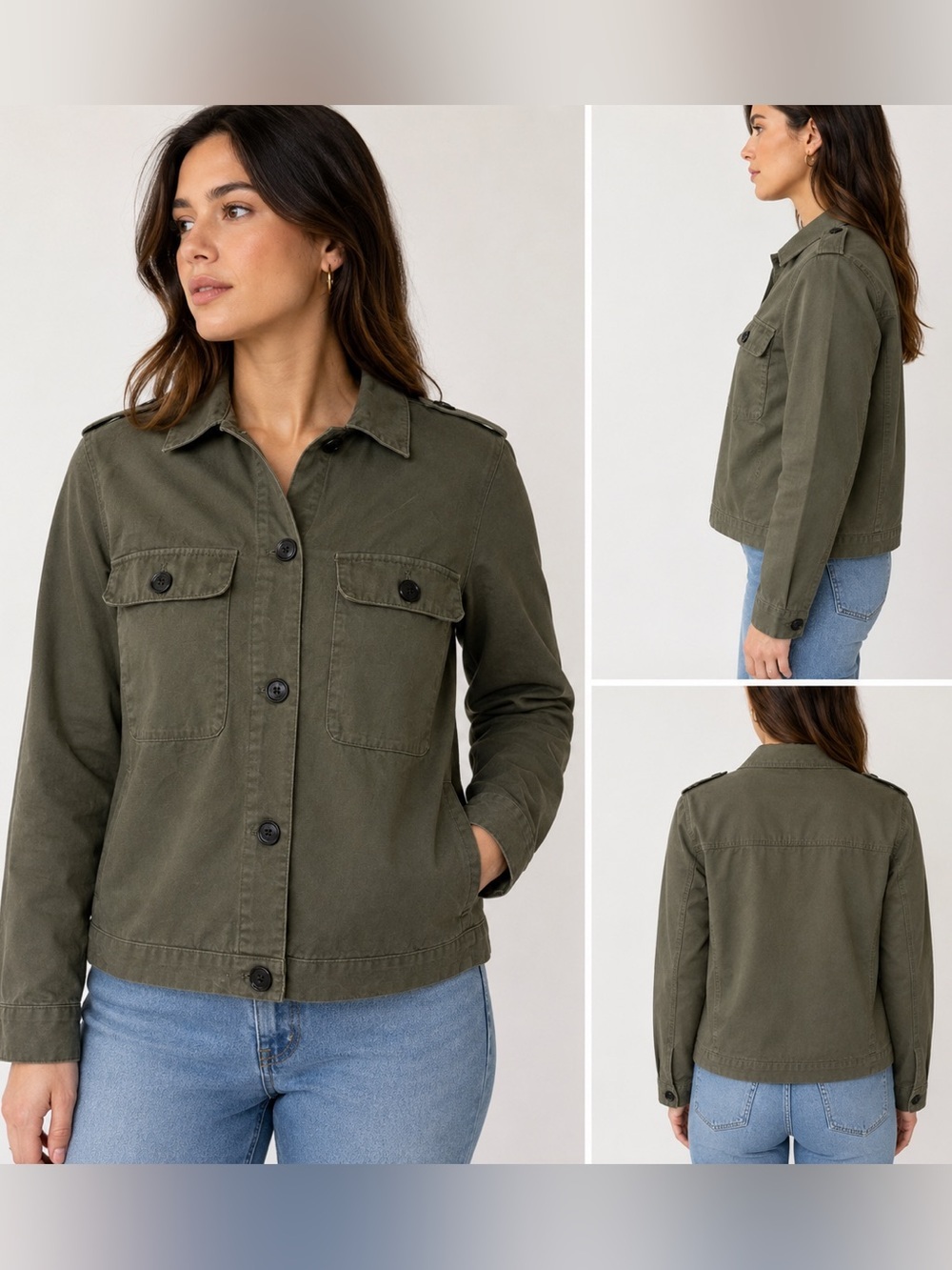 Soyaconcept Olive Green Utility Button-Front Jacket Military style size XS